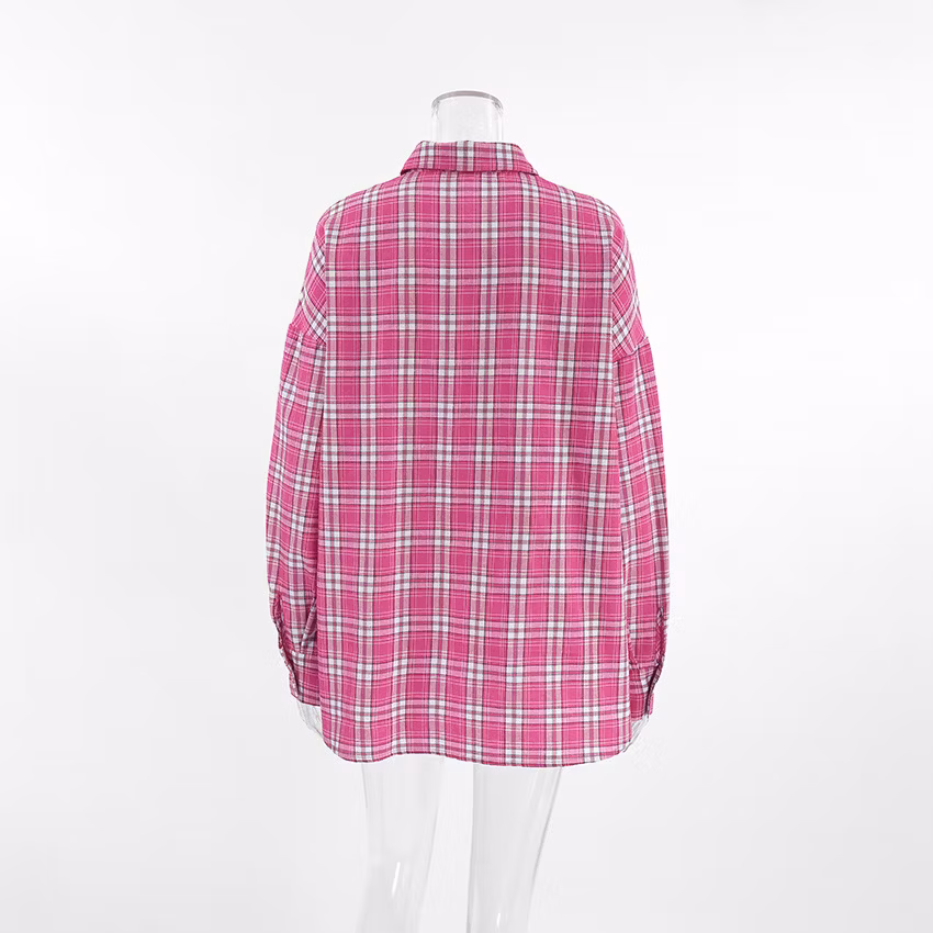 2024 Spring and Summer Casual Fashion Loose New Pink Plaid Outer Shirt for Women