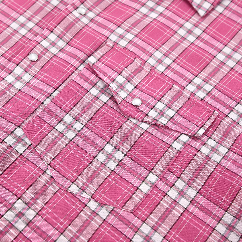 2024 Spring and Summer Casual Fashion Loose New Pink Plaid Outer Shirt for Women