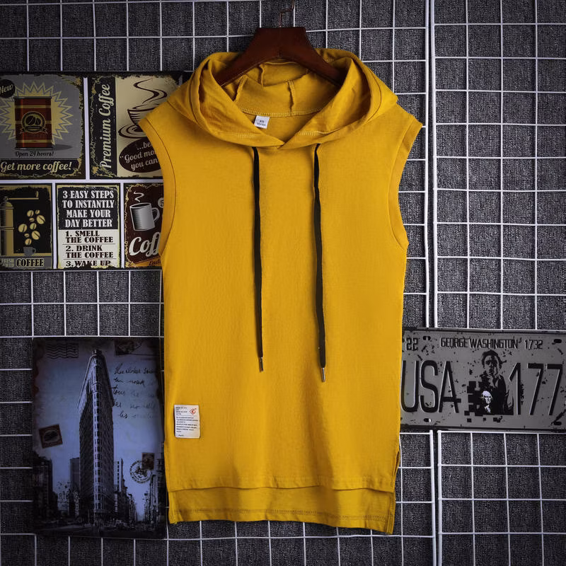 Tide Brand Fashion Class Uniform Loose Sleeveless Black Badge Hooded Round Neck T-Shirt