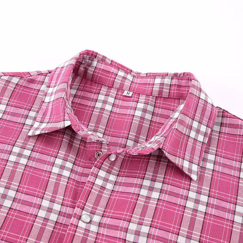 2024 Spring and Summer Casual Fashion Loose New Pink Plaid Outer Shirt for Women