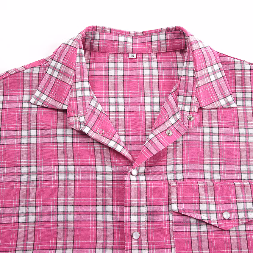 2024 Spring and Summer Casual Fashion Loose New Pink Plaid Outer Shirt for Women