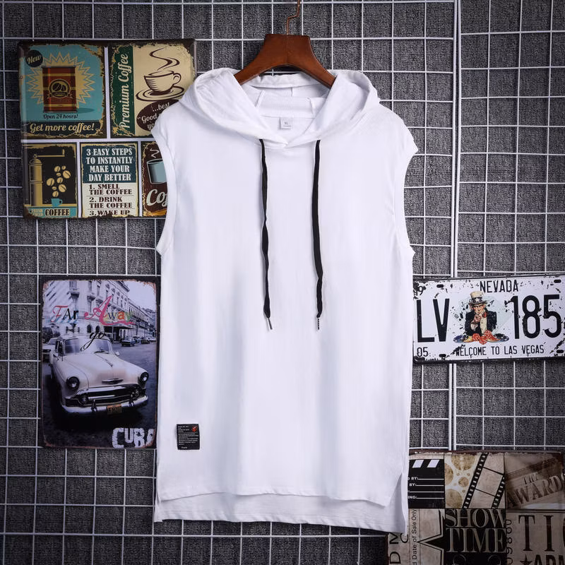 Tide Brand Fashion Class Uniform Loose Sleeveless Black Badge Hooded Round Neck T-Shirt