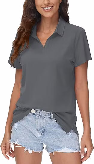 Hot Sale V-Neck Short Polo T-Shirt Sleeve Women′s Summer Polo Neck T-Shirt Custom Printed Cotton Women′s Polo