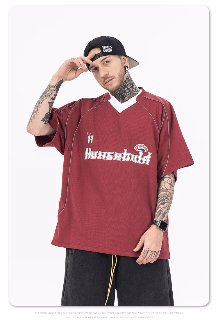 Custom Printing Logo 100% Polyesterhip Hop Splice Letter Casual Design Sense Embroidered Men′s T-Shirts Wholesale