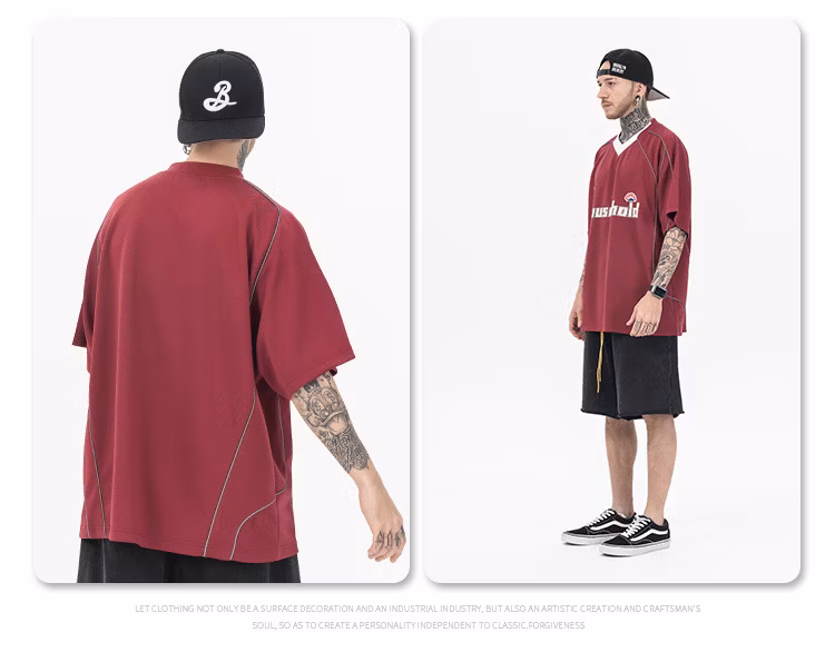 Custom Printing Logo 100% Polyesterhip Hop Splice Letter Casual Design Sense Embroidered Men′s T-Shirts Wholesale