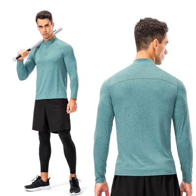 Hot Sale Men′ S Active Slim Fit Quarter Zipper Running Джемпер воротник-стойка Быстрый сухой открытый Атлетик Performance с длинным рукавом Спортивные футболки для фитнеса