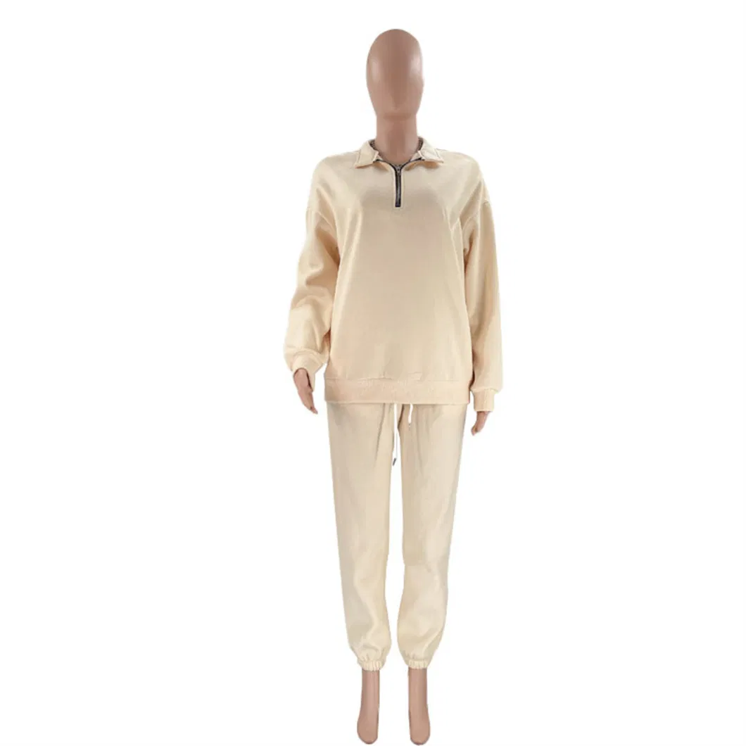 SJ-W231148 Solid color stand-up collar zip-up long-sleeved hoodie two-piece fashion pantsuit