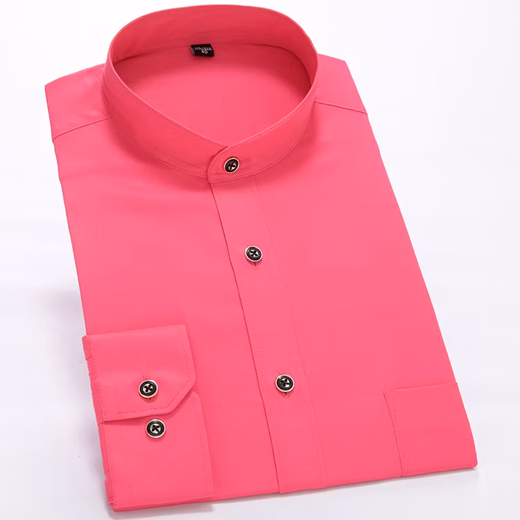 Customize Design Solid Colors Long Sleeve Shirts Mandarin Collar 100% Cotton Black Mens Shirt