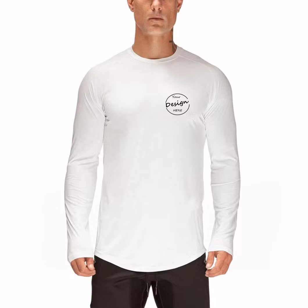 Customize Outdoor Workout Wear Slim Fit Curve Hem Top Gym Sports Long Sleeve Jogging Track Top Men Gym Shirt