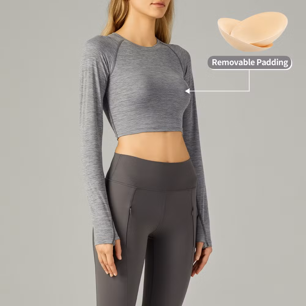 OEM Outdoor Long Sleeve Yoga Crop Tops Breathable Athletic Running Top Slim Fit Workout Shirts with Thumb Hole for Women
