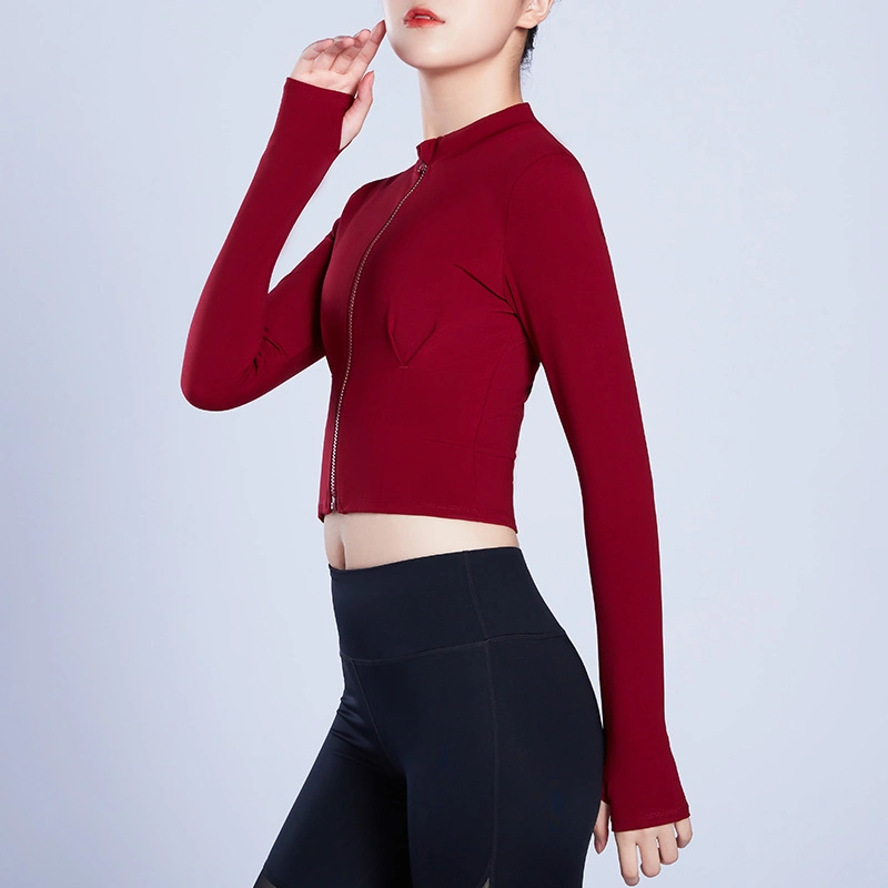 Long Sleeved Top Tight Fitting Slimming Sports Fitness Stand up Collar Zipper Women Sportswear