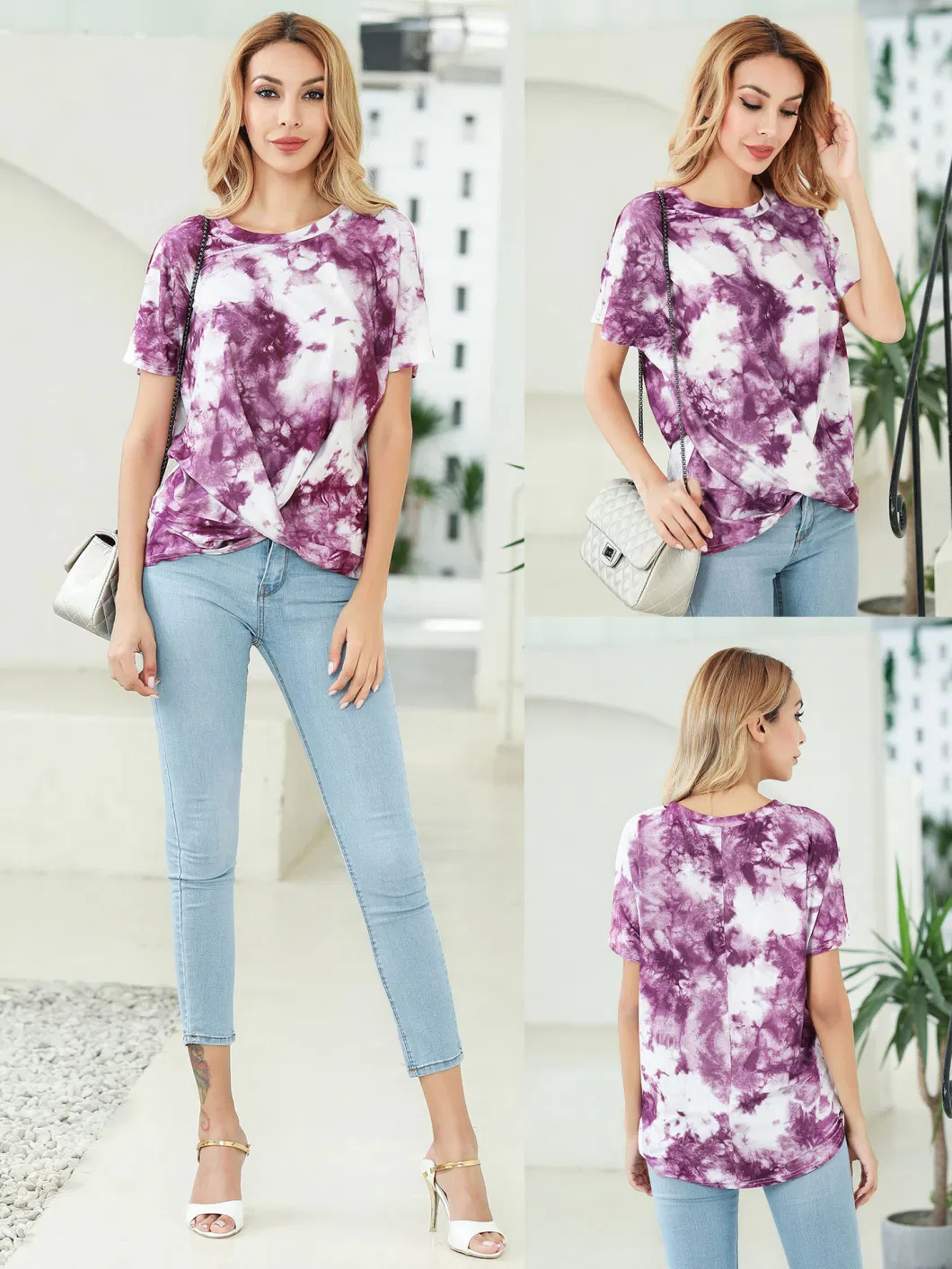 Customized Fashion Quantity Summer New Design New Trend Tie Dye Knotted Fashion T Shirt for Women Girls