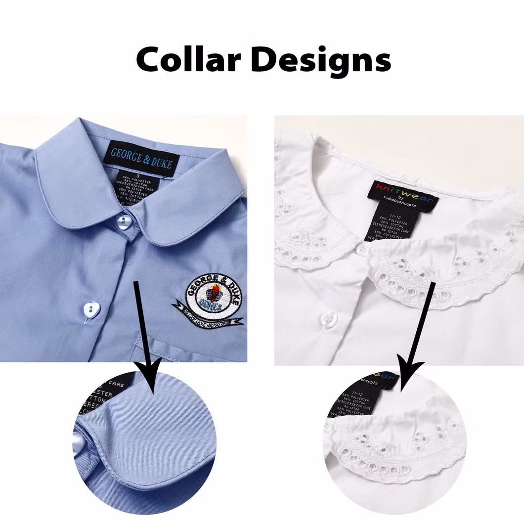 OEM Girls School Lace Collar Blouse Summer Uniform White Short Sleeve Dress Shirts for Kids