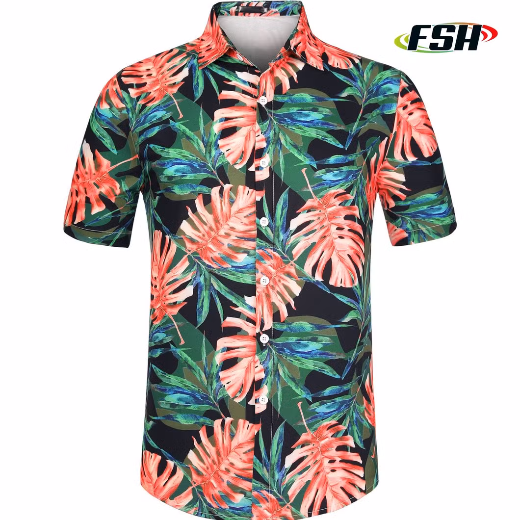 Custom Summer Ethnic Printed Stand Collar Cotton Short Sleeve Loose Hawaiian Shirt