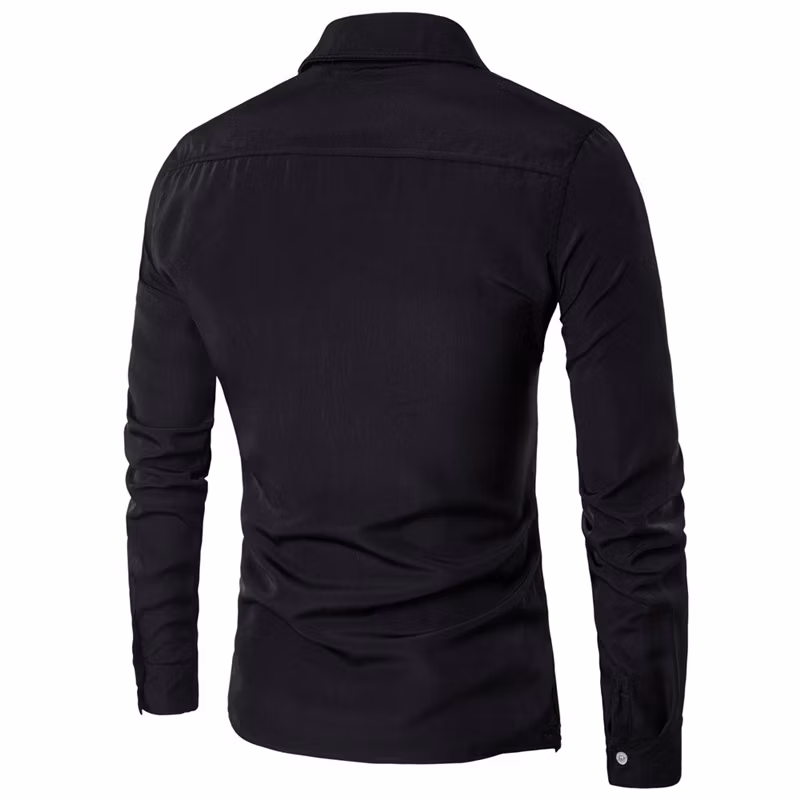 Men′s Solid-Color Fake Two-Piece Double Placket Long Sleeve Shirt