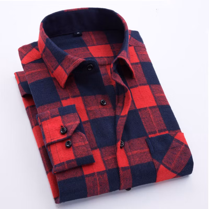 Men′s Regular Fit Long Sleeve Custom Plaid Flannel Casual Red and Black Shirts