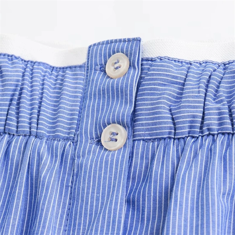 Summer New Women&prime;s Single Pocket Casual All-Match Top Blue Striped Poplin Neutral Wind Shirt