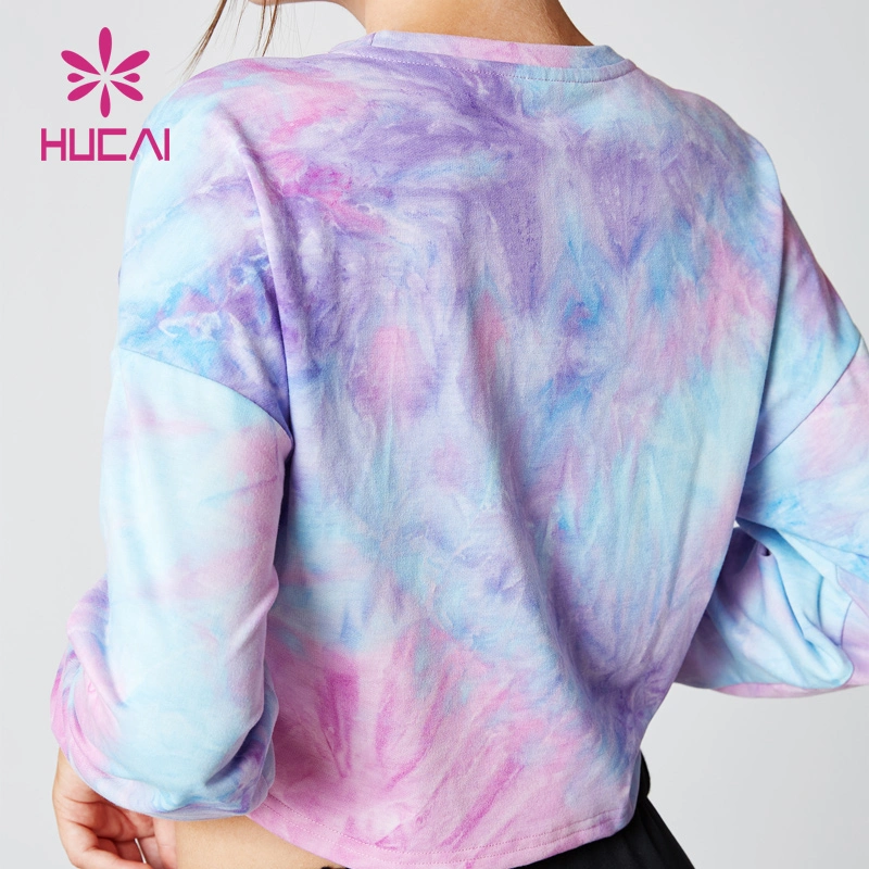 Custom Logo Women Long Sleeve Crop Top Tie Dye Shirts