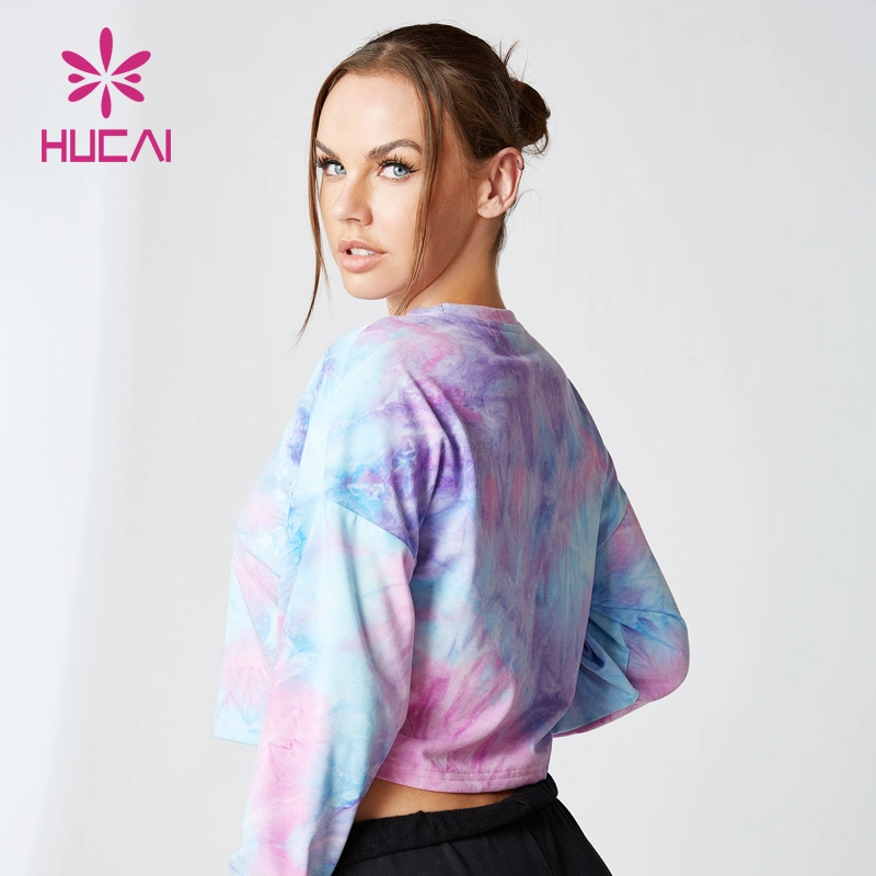 Custom Logo Women Long Sleeve Crop Top Tie Dye Shirts