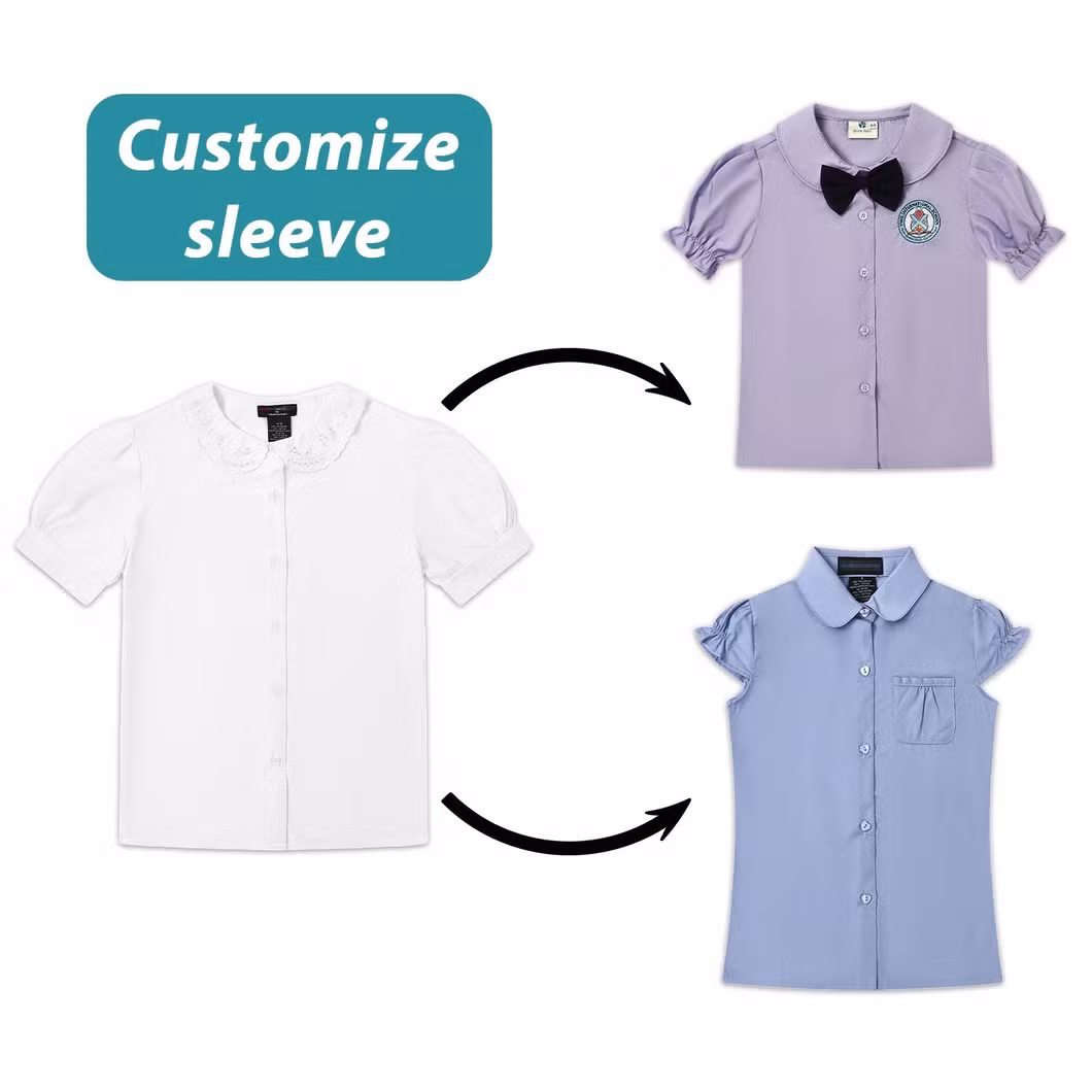 OEM Girls School Lace Collar Blouse Summer Uniform White Short Sleeve Dress Shirts for Kids