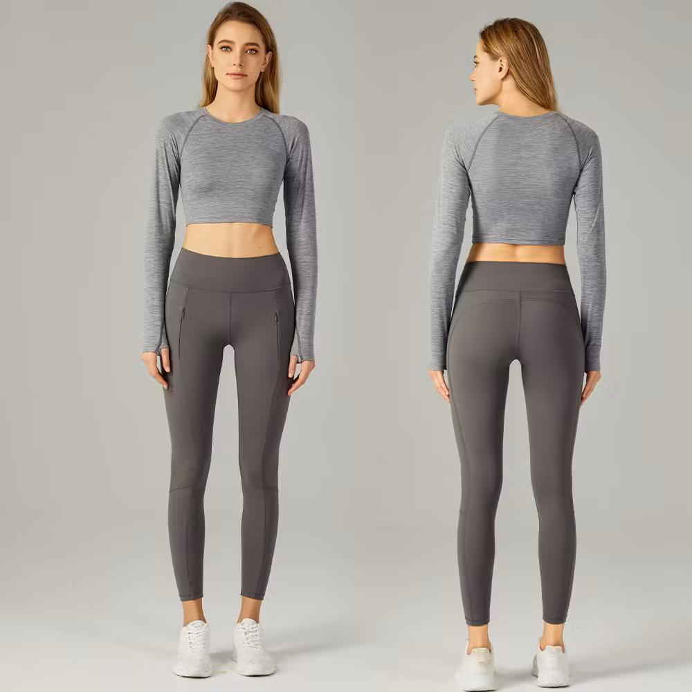 OEM Outdoor Long Sleeve Yoga Crop Tops Breathable Athletic Running Top Slim Fit Workout Shirts with Thumb Hole for Women