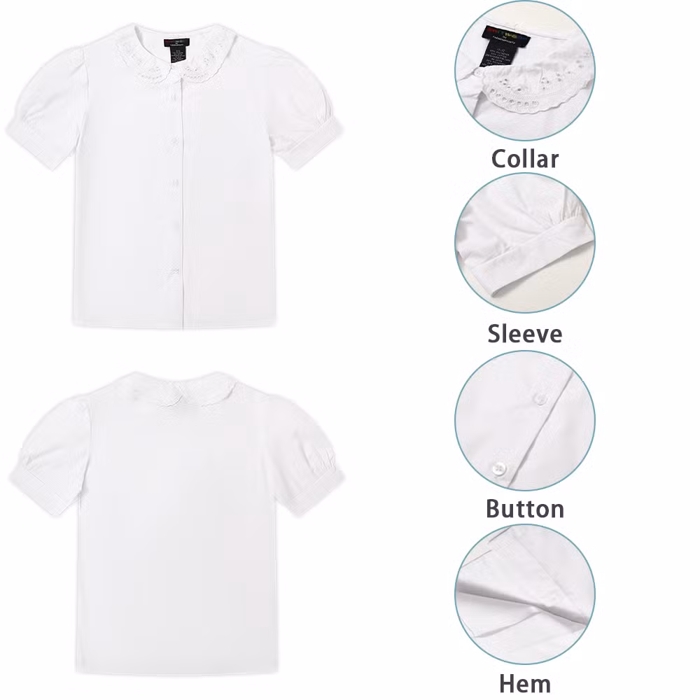 OEM Girls School Lace Collar Blouse Summer Uniform White Short Sleeve Dress Shirts for Kids