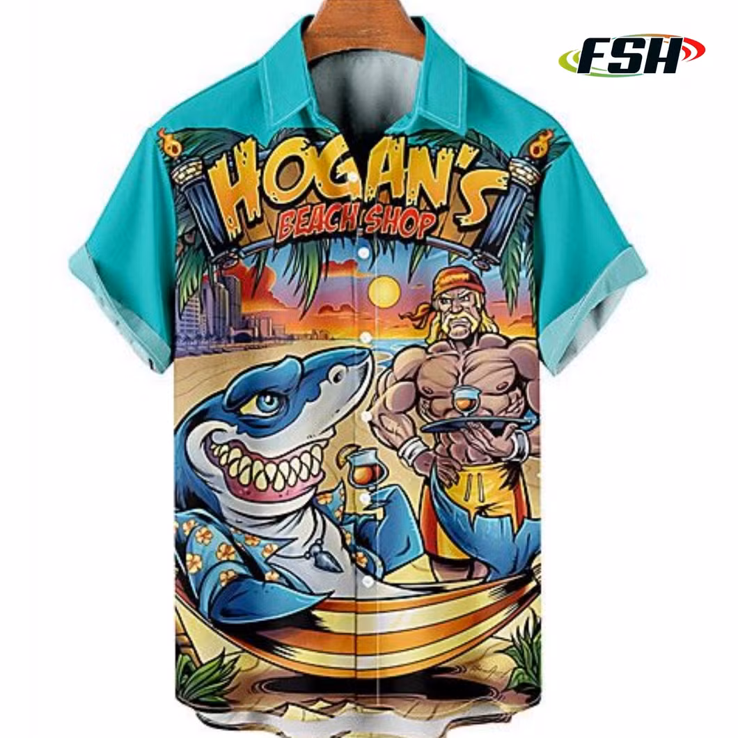 Custom Summer Ethnic Printed Stand Collar Cotton Short Sleeve Loose Hawaiian Shirt