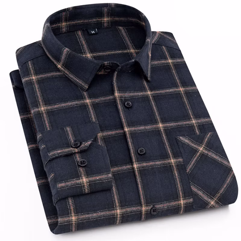 Men′s Long Sleeve Custom Plaid Flannel 100% Cotton Red and Black Fashion Shirts