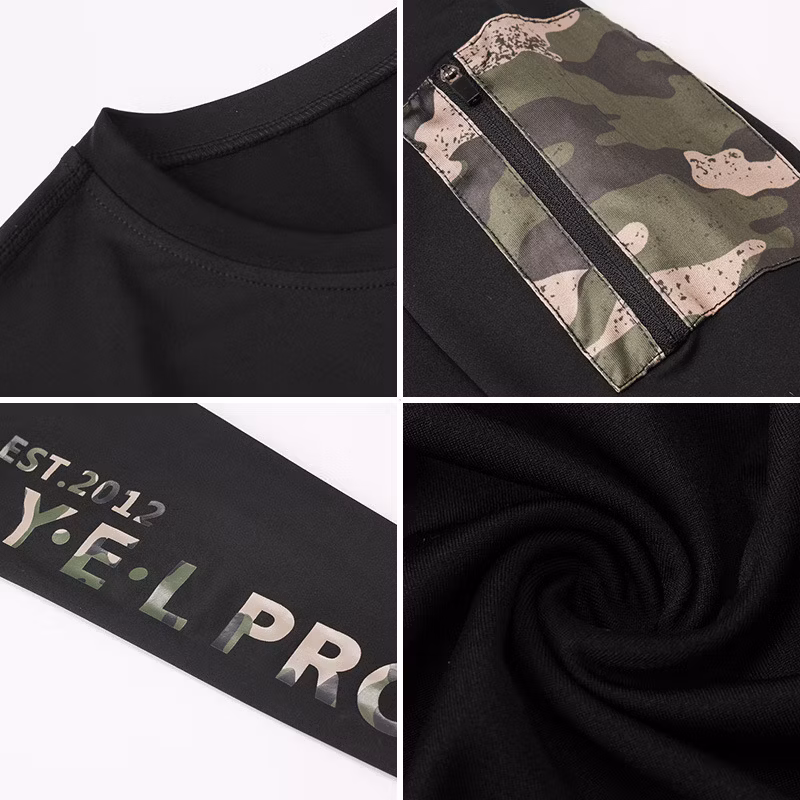 Autumn/Winter Men′s Printed Camouflage Fitness Wear Long Sleeve High Elastic Tights T-Shirt Quick Drying Exercise with Pocket