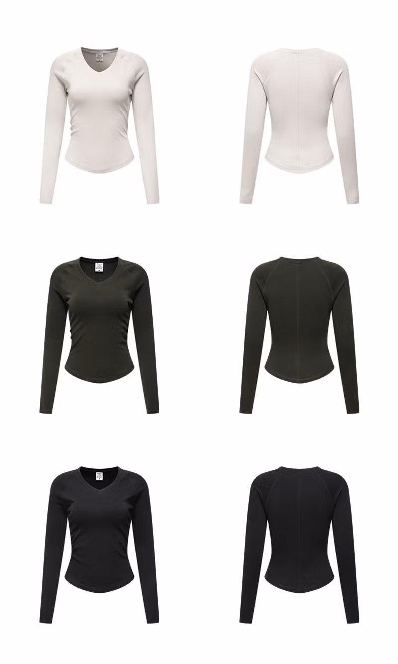 260GSM Plain White Funny Ladies Full Long Sleeve V Neck T Shirts for Women Slim Wholesale