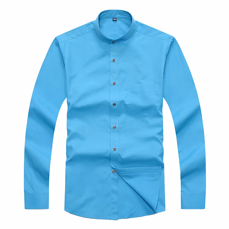 Customize Design Solid Colors Long Sleeve Shirts Mandarin Collar 100% Cotton Black Mens Shirt