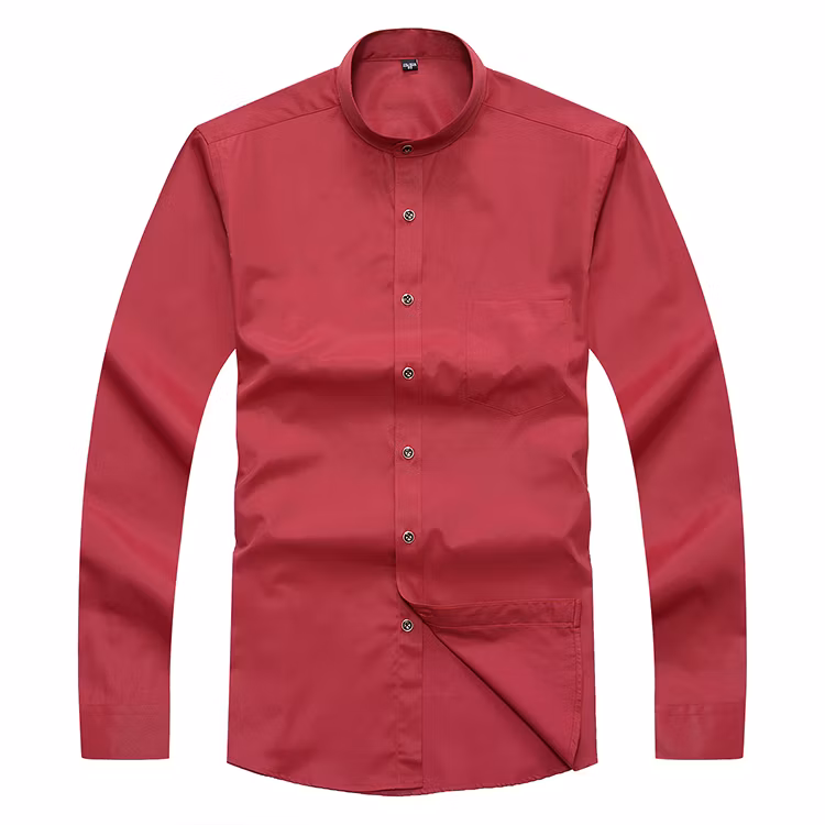 Customize Design Solid Colors Long Sleeve Shirts Mandarin Collar 100% Cotton Black Mens Shirt