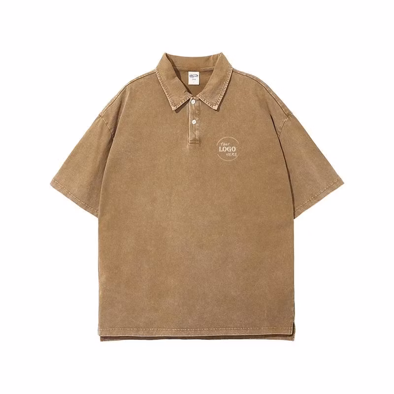 Men Cotton Blank Plus Size Acid Wash Polo T Shirt Summer Custom Embroidered Mens Street Fashion T Shirt