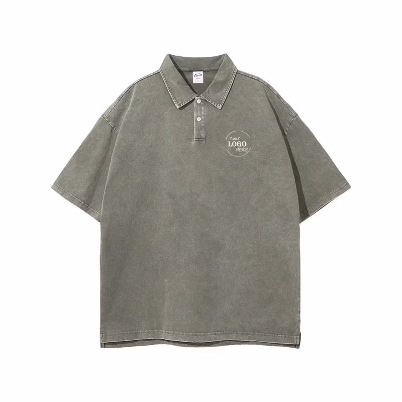 Men Cotton Blank Plus Size Acid Wash Polo T Shirt Summer Custom Embroidered Mens Street Fashion T Shirt