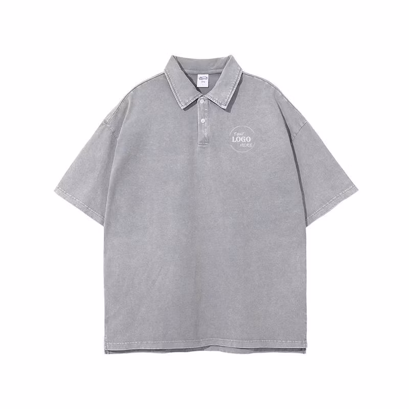 Men Cotton Blank Plus Size Acid Wash Polo T Shirt Summer Custom Embroidered Mens Street Fashion T Shirt