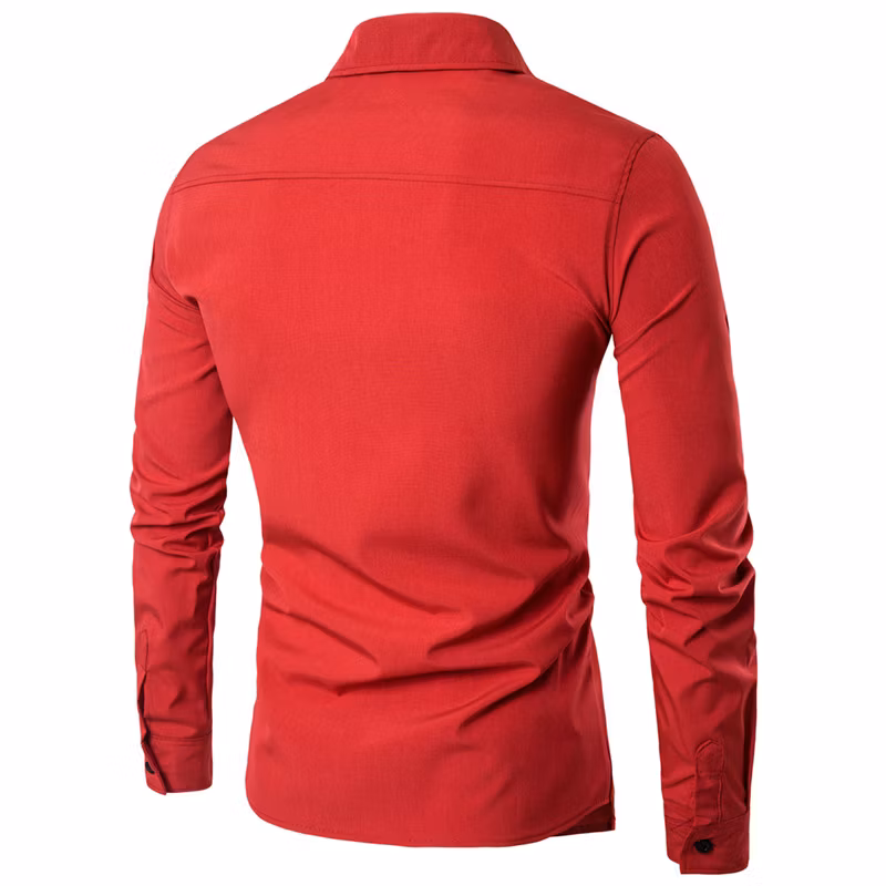 Men′s Solid-Color Fake Two-Piece Double Placket Long Sleeve Shirt