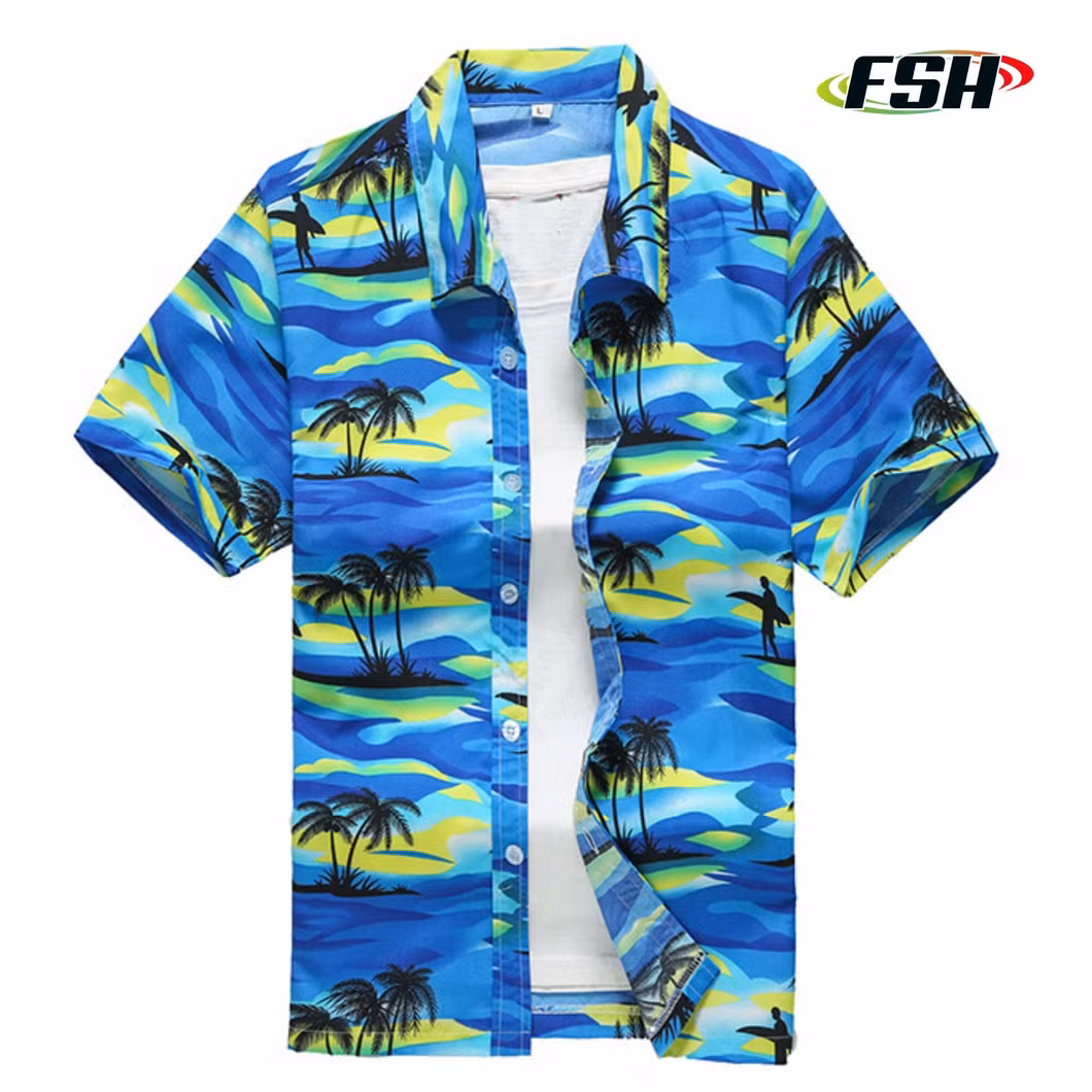 Custom Summer Ethnic Printed Stand Collar Cotton Short Sleeve Loose Hawaiian Shirt