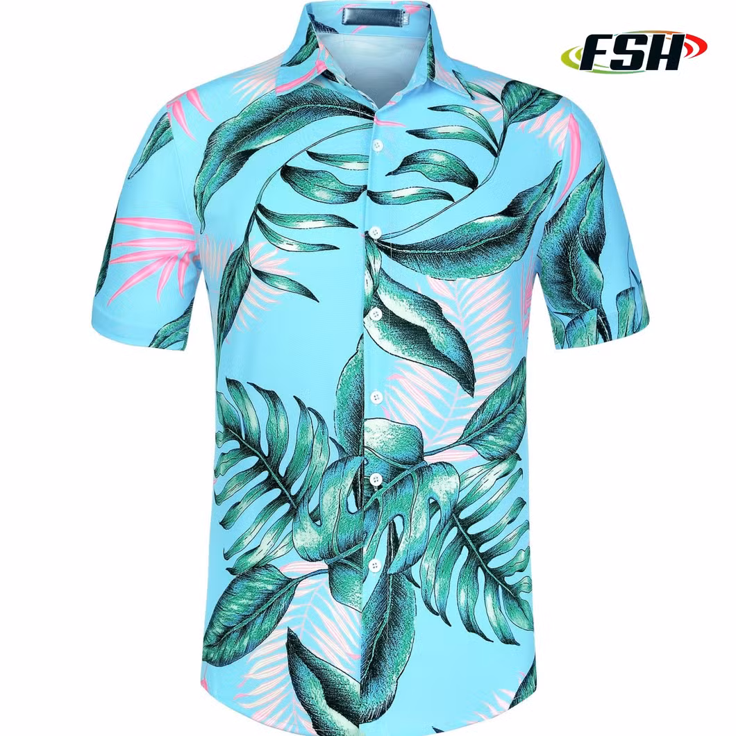 Custom Summer Ethnic Printed Stand Collar Cotton Short Sleeve Loose Hawaiian Shirt