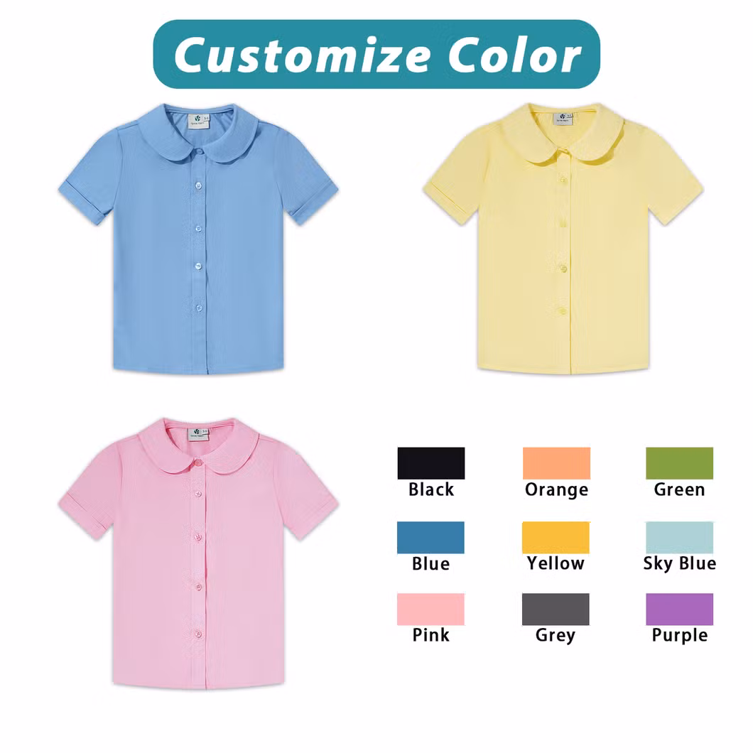 OEM Girls School Lace Collar Blouse Summer Uniform White Short Sleeve Dress Shirts for Kids