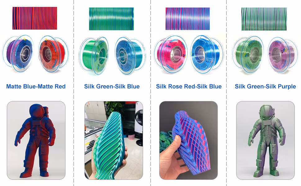 Premium Quality 3D Printers Dual Color Copper-Silver Silk PLA Filaments Children 3D Idrawing Pens DIY Filaments 3D Printing Gifts Materials 1.75mm 2.85mm 1000g