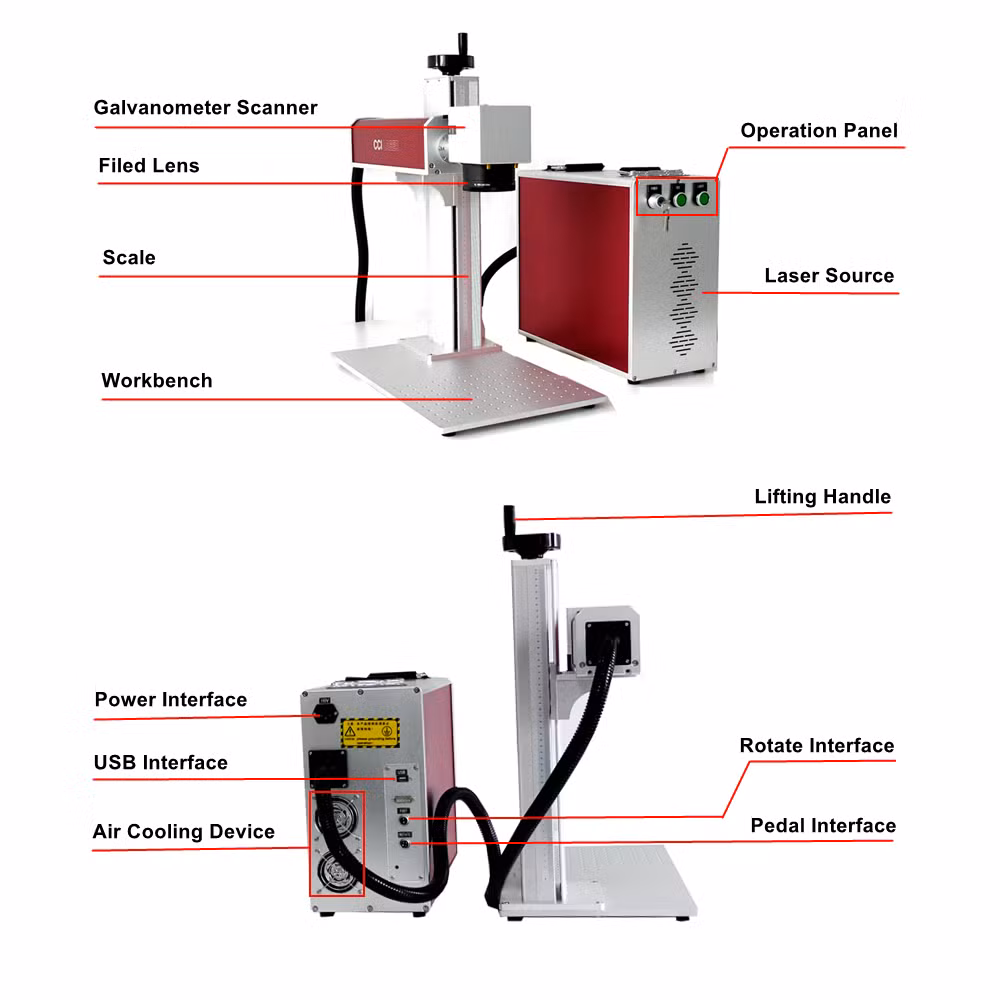 20W/30W/50W/60W/100W Raycus Max Jpt 3D CO2 Mopa Logo Printer Marker Portable Mini Optical YAG Metal Fiber Laser Engraver Marking Machine for Kitchen Utensils