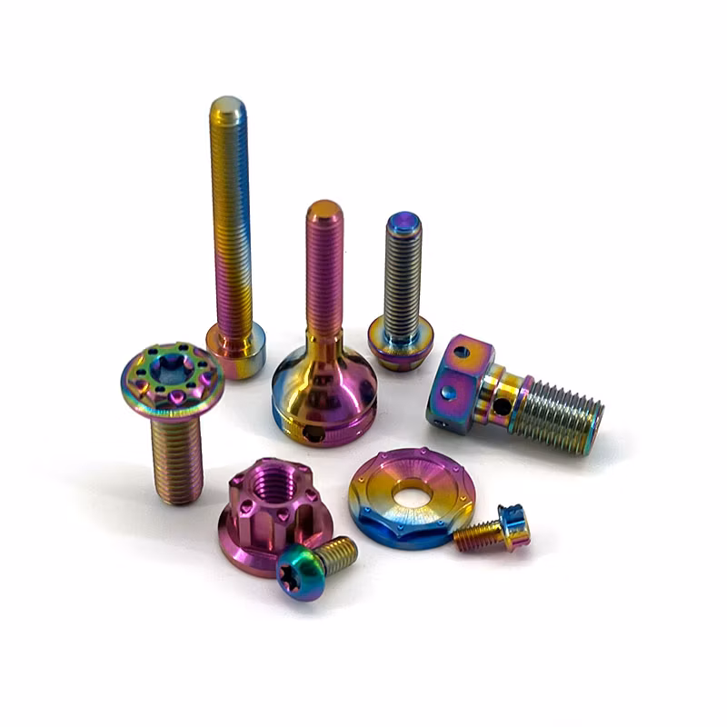 Anodized Color Inconel 625 M4 M2 Titanium Alloy Casting CNC Machining Screw Stud Bolts Nuts Set