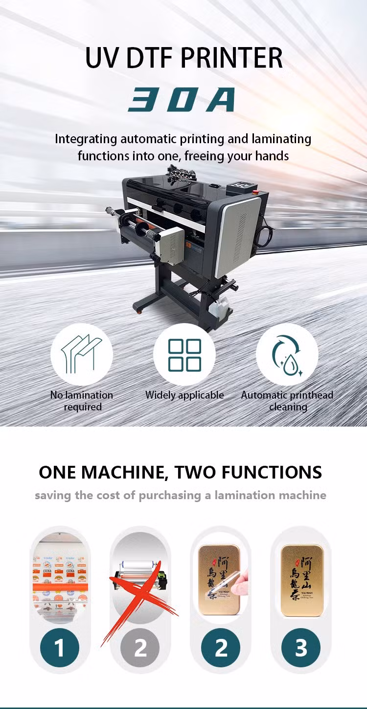 Factory Wholesale 60cm 30cm UV Dtf Transfer Printer with Laminator 2 in 1 Cup Sticker 3D Printing Machine