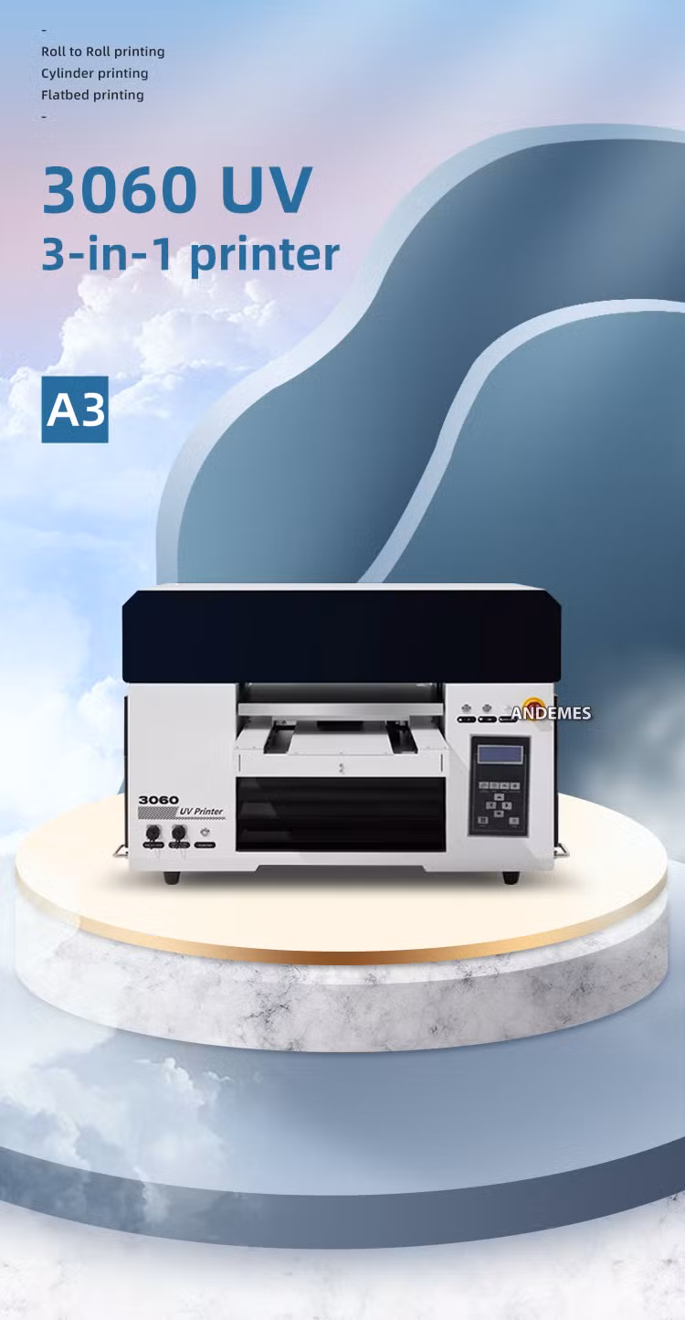 A3 3060 3in 1 UV Printer XP600 Printhead Roll to Roll Printing Flatbed and Cylinder Laminating All in One 3D Embossed Printing