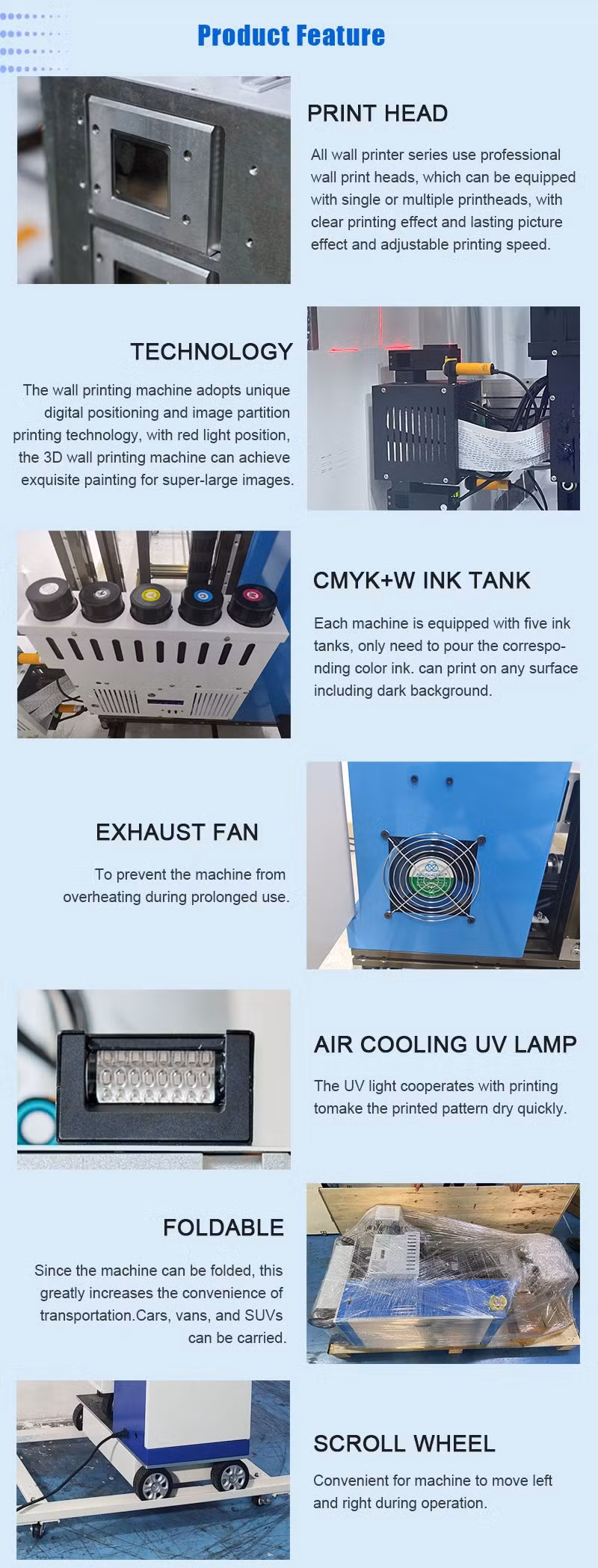 Daliiprint Portable New Automatic 3D Vertical Wall Printer Direct to Wall Painting Machine