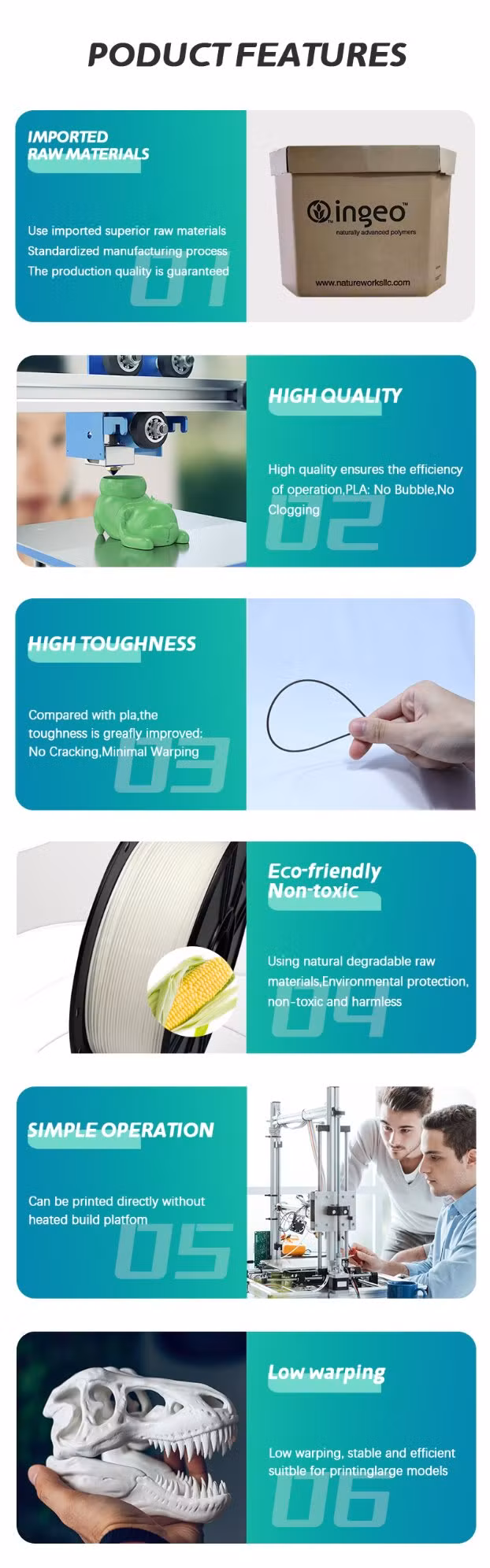 Strong Toughness for 3D Printer 1.75mm Night Glow Blue PLA Filament