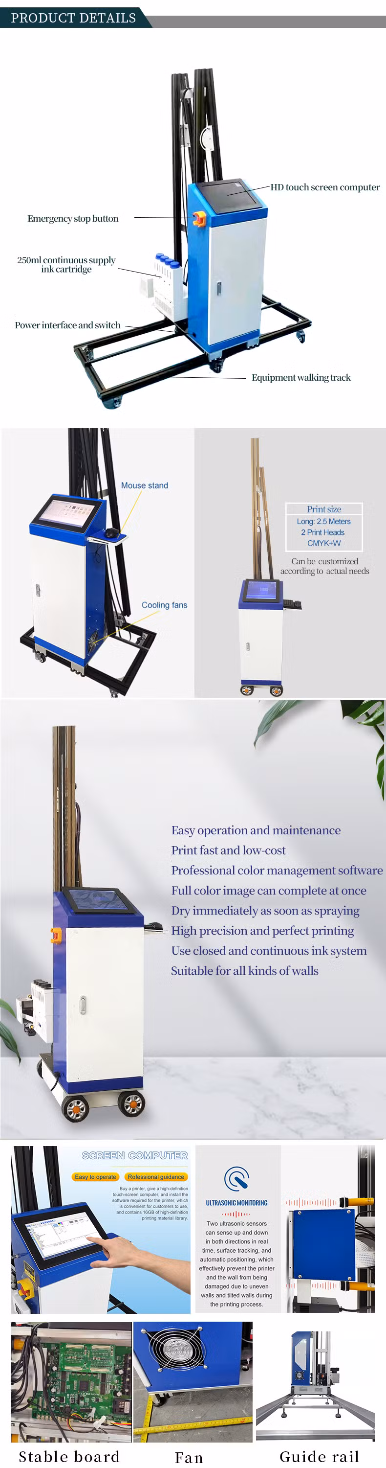 Fast Printing Speed Wall Painter Machine Colorful UV Ink 3D Mural Inkjet Printer Machine for Inside and Outside Advertisement Printing