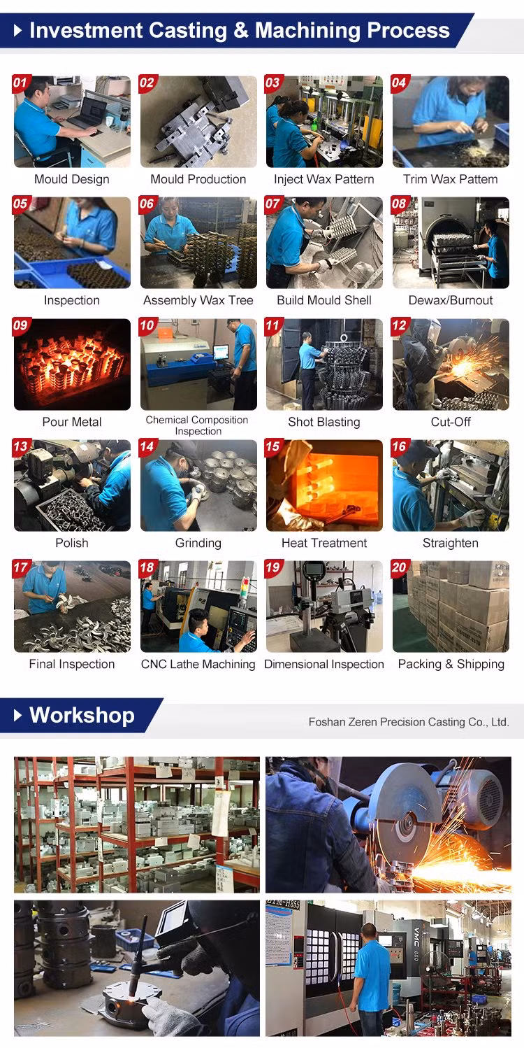 Customized Factory Lost Wax Investment Casting/ Foundry Precision Fabrication CNC Machining Silica Sol Cast Stainless Steel Parts Casting Forging Steel