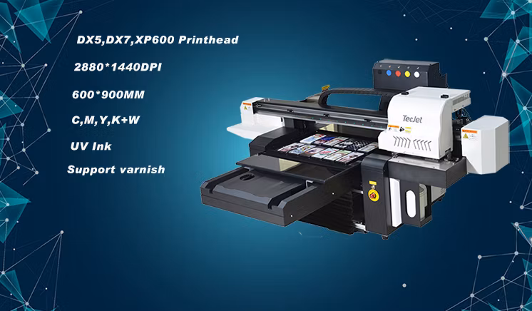 Tecjet6090 Dx5 Dx7 XP600 5160dpi Digital Printer 3D Metal UV Printing Machine