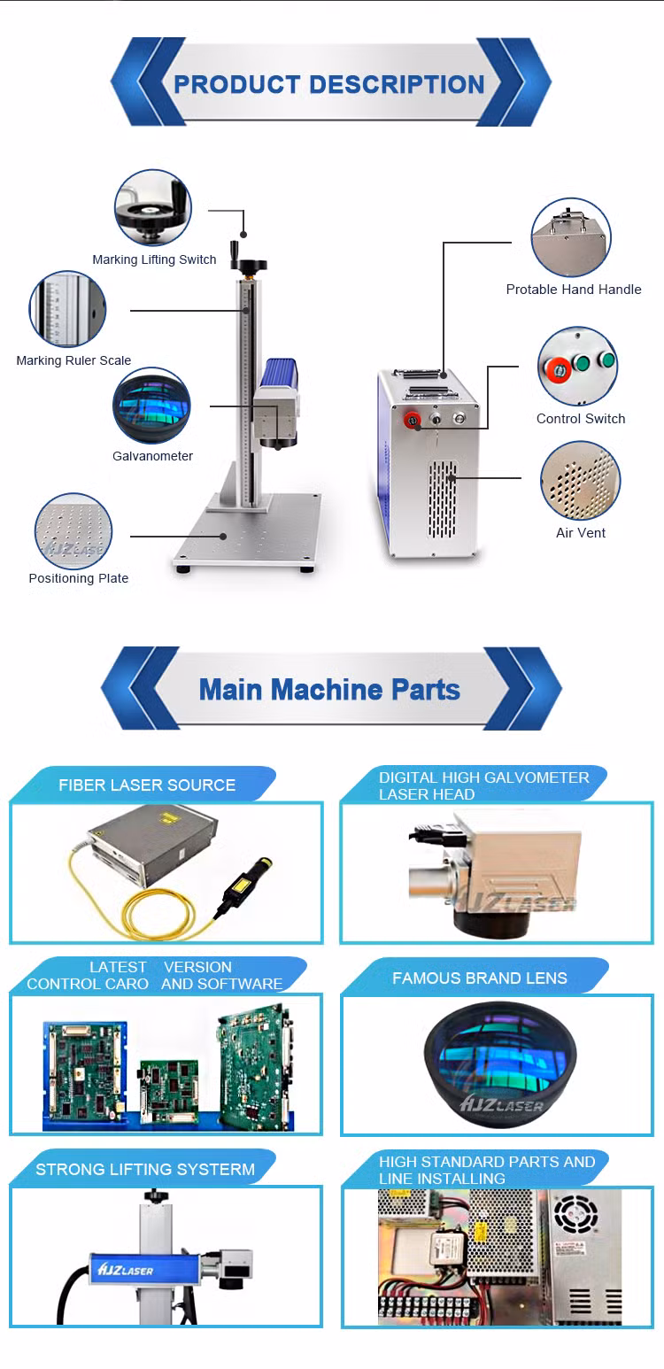 3D Printer 20W 30W 50W Fiber Laser Marking Machine for Metal Materials Ring Round Carve